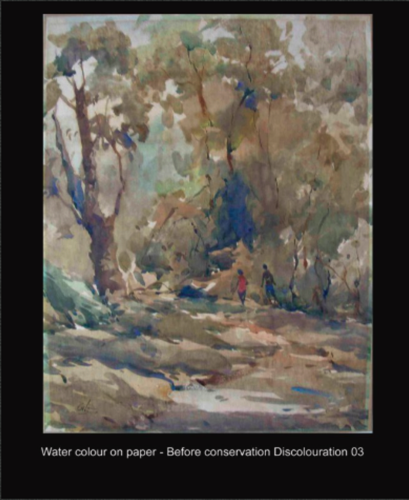 Water colour on paper - Before conservation Discolouration